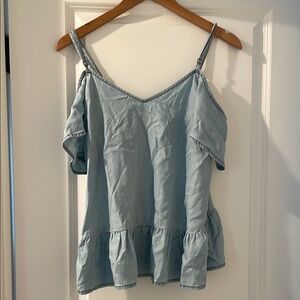 Paige Chambray Blouse Womens Size S Blue Off Shoulder Top